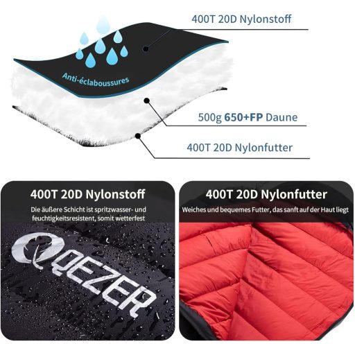 QEZER 650-es lúddaun téli hálózsák -30°C-ig, kempingezéshez és hegymászáshoz