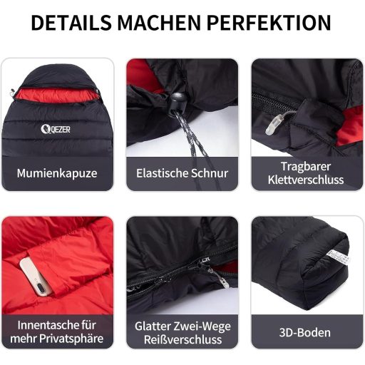 QEZER 650-es lúddaun téli hálózsák -30°C-ig, kempingezéshez és hegymászáshoz