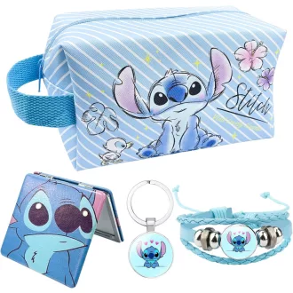   Ubephant Lilo és Stitch Neszeszer - Kétoldalas Kék Rajzfilm Mintás Kozmetikai Táska, Nagy Méretű Sminkeszsák, Vászon Anyagból