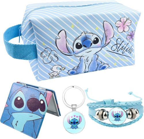 Ubephant Lilo și Stitch – Trusă de cosmetice față-verso albastră, cu model desen animat, geantă mare de machiaj, din material textil tip canvas.