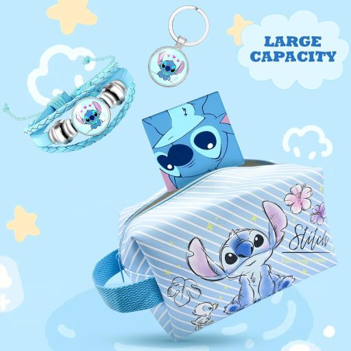 Ubephant Lilo și Stitch – Trusă de cosmetice față-verso albastră, cu model desen animat, geantă mare de machiaj, din material textil tip canvas.