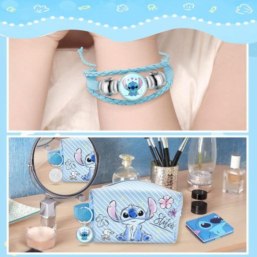 Ubephant Lilo și Stitch – Trusă de cosmetice față-verso albastră, cu model desen animat, geantă mare de machiaj, din material textil tip canvas.