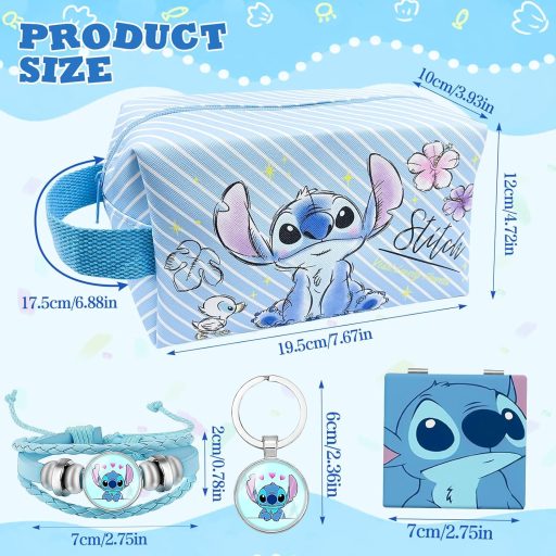 Ubephant Lilo és Stitch Neszeszer - Kétoldalas Kék Rajzfilm Mintás Kozmetikai Táska, Nagy Méretű Sminkeszsák, Vászon Anyagból