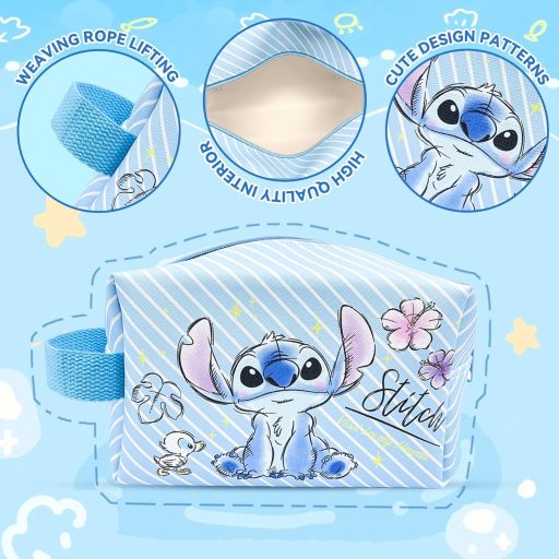 Ubephant Lilo és Stitch Neszeszer - Kétoldalas Kék Rajzfilm Mintás Kozmetikai Táska, Nagy Méretű Sminkeszsák, Vászon Anyagból