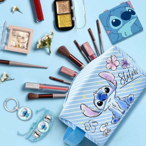 Ubephant Lilo és Stitch Neszeszer - Kétoldalas Kék Rajzfilm Mintás Kozmetikai Táska, Nagy Méretű Sminkeszsák, Vászon Anyagból