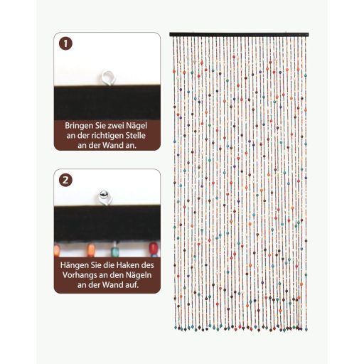 Ezcasch Šarena Zavjesa od Bambusovih Perli 90x200 cm - Boemski Stil Dekoracija za Vrata i Prozore, Mreža za Insekte, Ručno Rađeni Pregradni Zastor u Bojama Duge