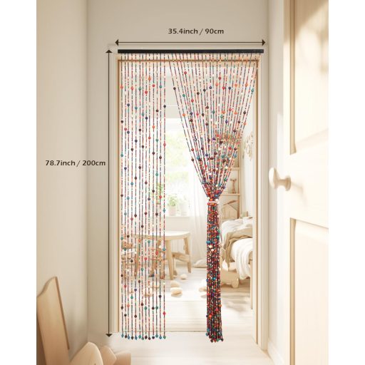 Ezcasch Šarena Zavjesa od Bambusovih Perli 90x200 cm - Boemski Stil Dekoracija za Vrata i Prozore, Mreža za Insekte, Ručno Rađeni Pregradni Zastor u Bojama Duge