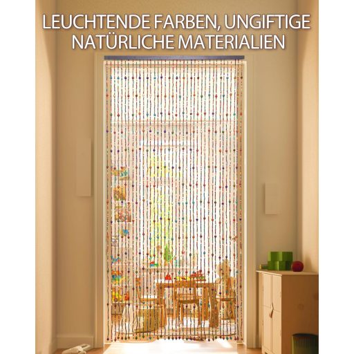 Ezcasch Színes Bambusz Gyöngyfüggöny 90x200 cm - Bohém Stílusú Ajtó- és Ablakdekoráció, Rovarháló, Kézműves Szivárvány Térelválasztó