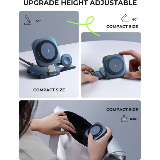 LISEN 3 az 1-ben MagSafe töltőállomás iPhone-hoz és Apple Watch-hoz - Kék vezeték nélküli töltő
