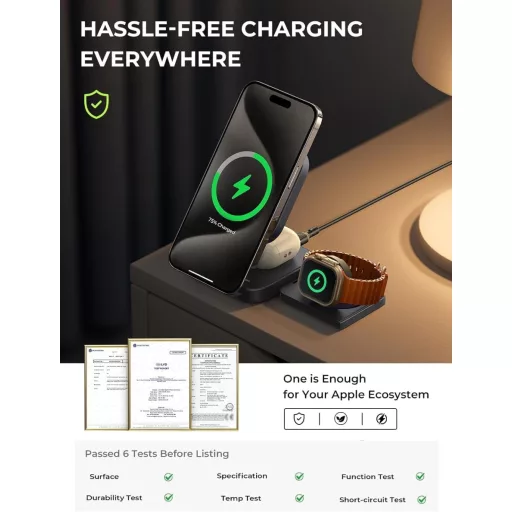 LISEN 3 az 1-ben MagSafe töltőállomás iPhone-hoz és Apple Watch-hoz - Kék vezeték nélküli töltő