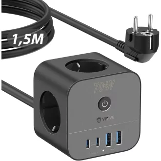   VEFVE 70W USB-C Töltő Kocka - 7 az 1-ben Elosztó Kapcsolóval, 3m Kábel, Gyorstöltés, MacBook, Laptop, iPad Pro, iPhone 15 Kompatibilis