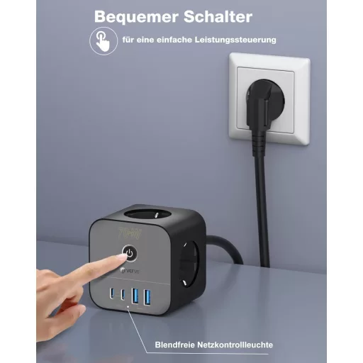 VEFVE 70W USB-C Töltő Kocka - 7 az 1-ben Elosztó Kapcsolóval, 3m Kábel, Gyorstöltés, MacBook, Laptop, iPad Pro, iPhone 15 Kompatibilis