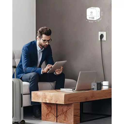 VEFVE 70W Încărcător USB-C Cub - Distribuitor 7 în 1 cu Comutator, Cablu de 3m, Încărcare Rapidă, Compatibil MacBook, Laptop, iPad Pro, iPhone 15
