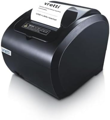 Imprimantă termică de chitanțe vretti 80mm - Conectare USB/LAN, Viteză de imprimare 260mm/s, Suport ESC/POS, Pentru sisteme POS, magazine, restaurante