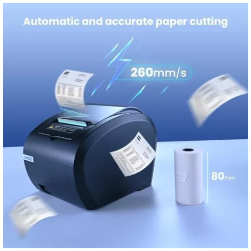 Imprimantă termică de chitanțe vretti 80mm - Conectare USB/LAN, Viteză de imprimare 260mm/s, Suport ESC/POS, Pentru sisteme POS, magazine, restaurante