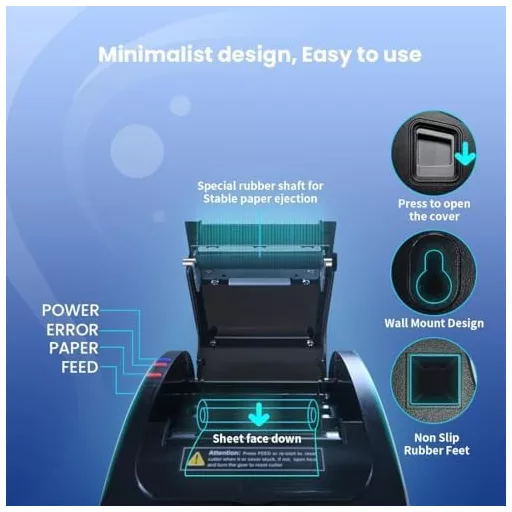 Imprimantă termică de chitanțe vretti 80mm - Conectare USB/LAN, Viteză de imprimare 260mm/s, Suport ESC/POS, Pentru sisteme POS, magazine, restaurante