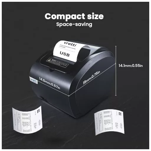 Imprimantă termică de chitanțe vretti 80mm - Conectare USB/LAN, Viteză de imprimare 260mm/s, Suport ESC/POS, Pentru sisteme POS, magazine, restaurante