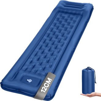   Haksimey Önfelfújó Kempingmatrac 12 cm Vastag - 72x200 cm Légmatrac Beépített Párnával és Lábpumpával - Túrázáshoz, Kempingezéshez, Szabadté