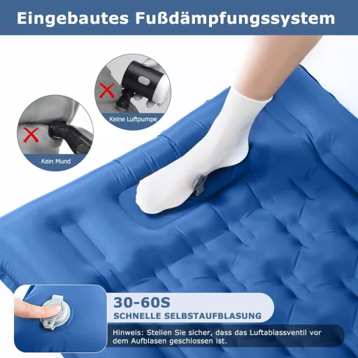 Haksimey Önfelfújó Kempingmatrac 12 cm Vastag - 72x200 cm Légmatrac Beépített Párnával és Lábpumpával - Túrázáshoz, Kempingezéshez, Szabadté