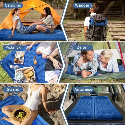 Haksimey Önfelfújó Kempingmatrac 12 cm Vastag - 72x200 cm Légmatrac Beépített Párnával és Lábpumpával - Túrázáshoz, Kempingezéshez, Szabadté