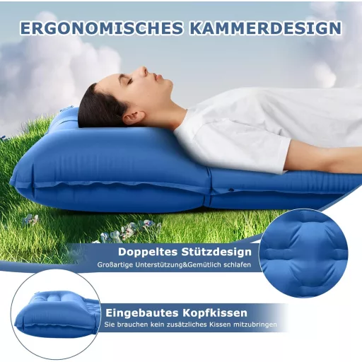 Haksimey Önfelfújó Kempingmatrac 12 cm Vastag - 72x200 cm Légmatrac Beépített Párnával és Lábpumpával - Túrázáshoz, Kempingezéshez, Szabadté