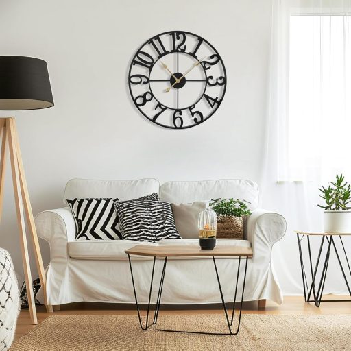 Mee 2ou Ceas de Perete Mare - 60 cm Diametru, Silențios, Analogic pentru Living, Dormitor, Bucătărie - Decor în Stil Industrial Vintage, Negru
