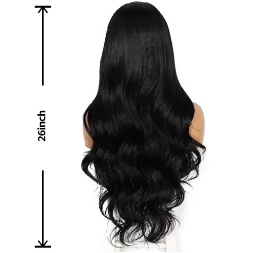 Sapphirewigs fekete csipke előhúzású szintetikus paróka hullám 33x10cm