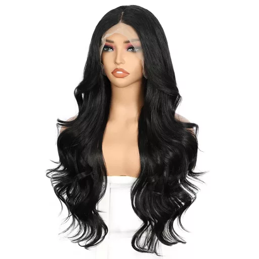 Sapphirewigs fekete csipke előhúzású szintetikus paróka hullám 33x10cm