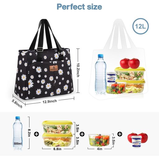 HSHRISH Női Ebédtáska Hőtartó Táska Vízálló 12L Margaréta Minta