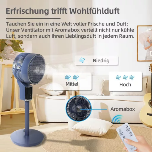 Be Cool podni ventilator 26 cm s 3D oscilacijom, kutijom za aromaterapiju i daljinskim upravljačem.