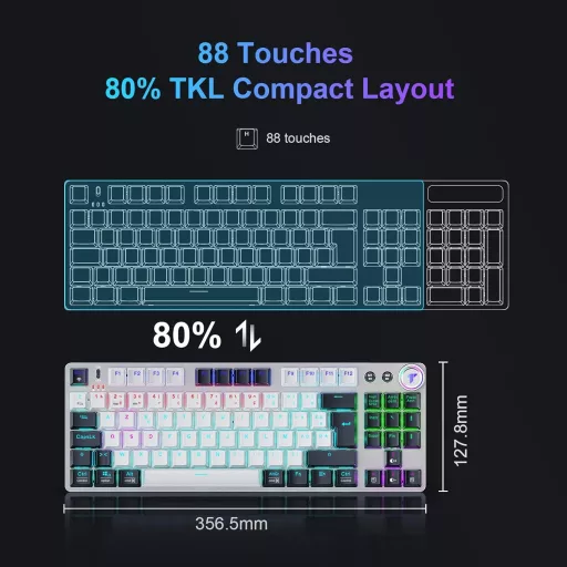 TECURS 80% TKL Wireless Mechanikus Gamer Billentyűzet Red Switch QWERTZ