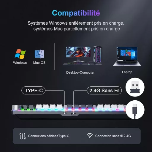 TECURS 80% TKL Wireless Mechanikus Gamer Billentyűzet Red Switch QWERTZ