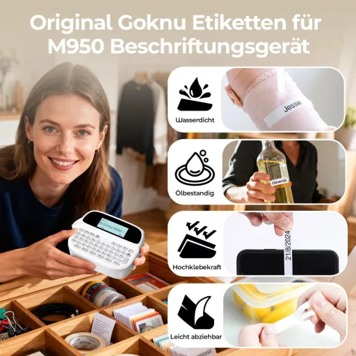 Goknu M950 Bluetooth címkenyomtató QWERTZ billentyűzettel és LCD kijelzővel