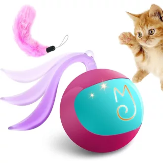   Migipaws interaktív macska játék szett, automatikus gördülő labda, fluffy farokkal, egérrel, rózsaszín