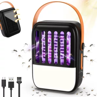   Tiptop Home 2-in-1 Napelemes Szúnyogirtó Lámpa - 1200 mAh USB Tölthető Rovarcsapda, 3 Féle LED Világítással, Kertbe, Beltérre és Kültérre