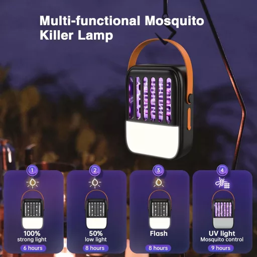 Tiptop Home 2-u-1 solarna lampa za uništavanje komaraca - 1200 mAh USB punjiva zamka za insekte, 3 vrste LED osvjetljenja, za vrt, unutarnje i vanjske prostore