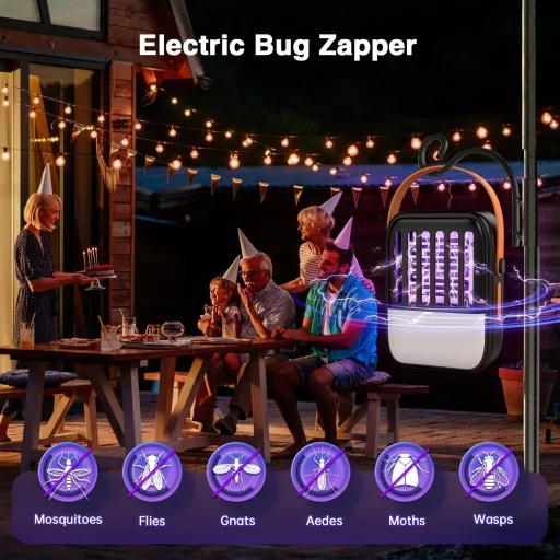 Tiptop Home 2-in-1 Napelemes Szúnyogirtó Lámpa - 1200 mAh USB Tölthető Rovarcsapda, 3 Féle LED Világítással, Kertbe, Beltérre és Kültérre