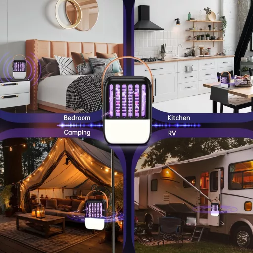 Tiptop Home Lampă Solară Anti-Țânțari 2-în-1 - 1200 mAh Capcană de Insecte Reîncărcabilă USB, cu 3 Tipuri de Iluminare LED, pentru Grădină, Interior și Exterior
