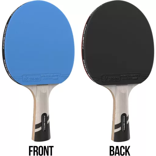 Set de 2 palete de tenis de masă PRO SPIN, cu fibră de carbon, burete de 2.0mm, efect și precizie excelente, cu husă de protecție, albastru-violet, pentru jucători avansați.