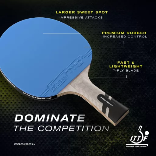 Set de 2 palete de tenis de masă PRO SPIN, cu fibră de carbon, burete de 2.0mm, efect și precizie excelente, cu husă de protecție, albastru-violet, pentru jucători avansați.