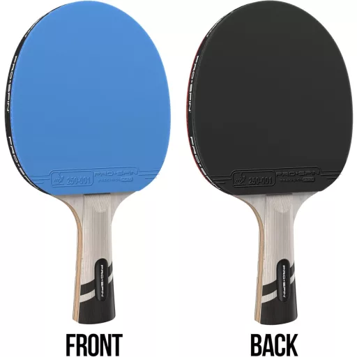 Set de 2 palete de tenis de masă PRO SPIN, cu fibră de carbon, burete de 2.0mm, efect și precizie excelente, cu husă de protecție, albastru-violet, pentru jucători avansați.