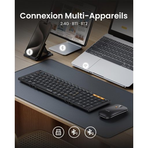 ProtoArc XKM01 Összecsukható Vezeték Nélküli Billentyűzet Egér Combo AZERTY Bluetooth USB