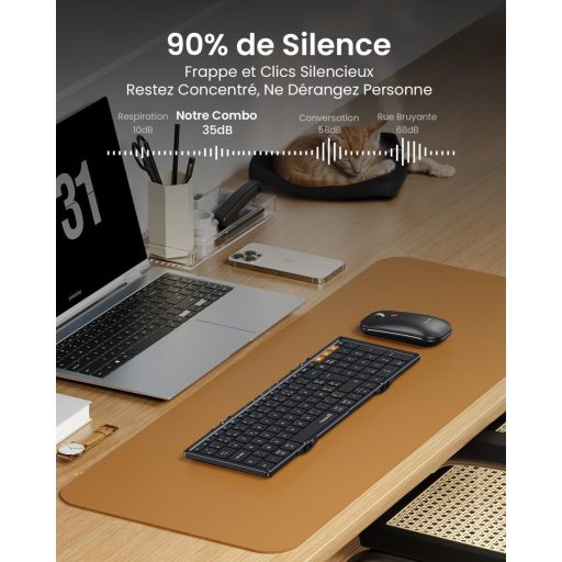 ProtoArc XKM01 Összecsukható Vezeték Nélküli Billentyűzet Egér Combo AZERTY Bluetooth USB