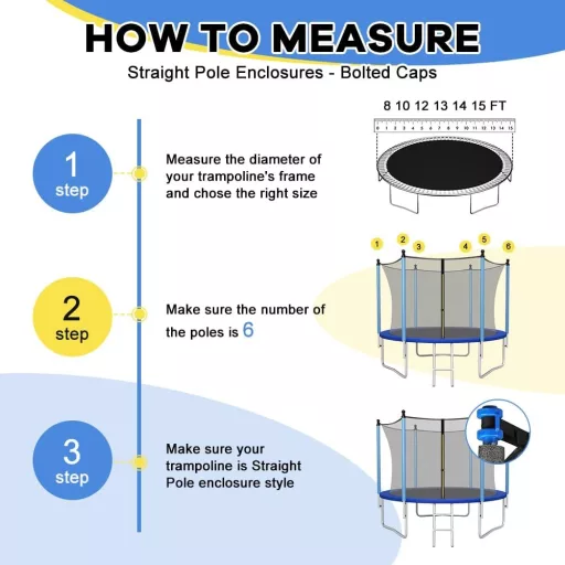Ochranná sieť na trampolínu HEBERUCK pre priemer 427 cm - UV-odolná bezpečnostná sieť so 6 tyčami, vstup so zipsom, pre okrúhle trampolíny, jednoduchá montáž