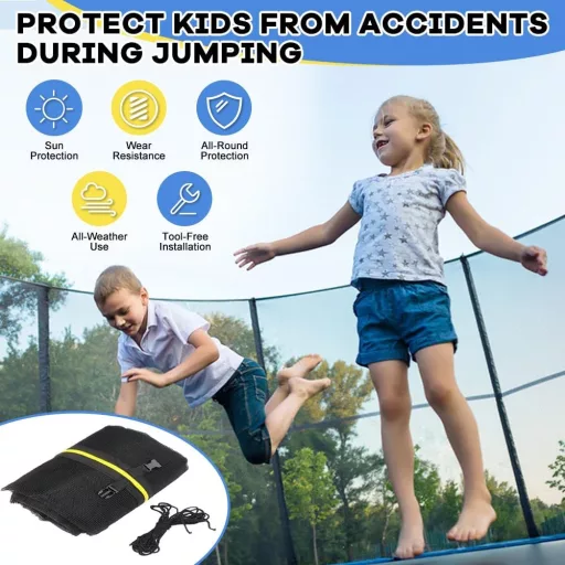 Ochranná sieť na trampolínu HEBERUCK pre priemer 427 cm - UV-odolná bezpečnostná sieť so 6 tyčami, vstup so zipsom, pre okrúhle trampolíny, jednoduchá montáž