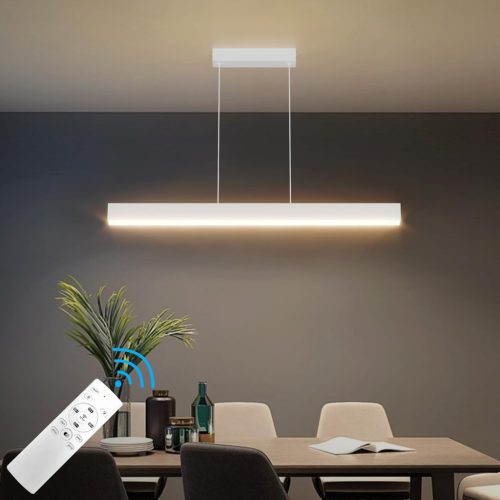 Klighten LED Lampă Suspendată 3000K-6000K, 80cm/24W cu Telecomandă, Lampă pentru Masă de Dining, Design Liniar, Lustră cu Înălțime Ajustabilă de 150cm pentru Living,