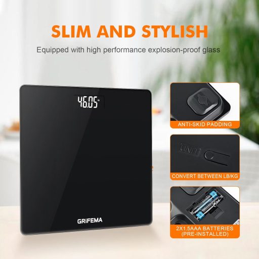 GRIFEMA GA2001-1 Digitális Személymérleg Precíziós Szenzorokkal, Fekete