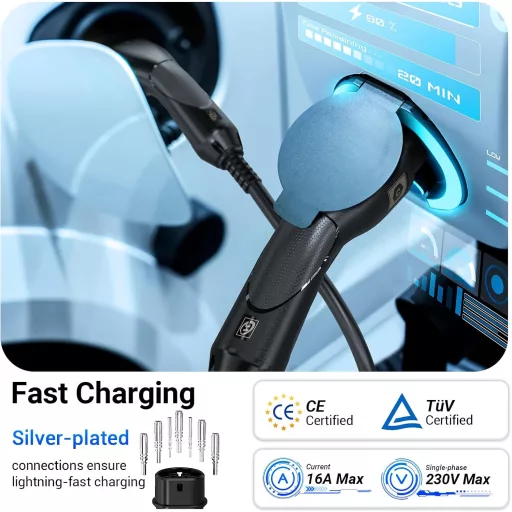 Tera EV Type 2 Töltőkábel 22kW 32A 7m 3-fázis Mennekes IP55 Elektromos Autóhoz