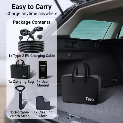 Cablu de încărcare Tera EV Tip 2, 22kW, 32A, 7m, trifazat, Mennekes, IP55, pentru mașini electrice