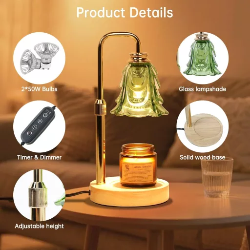 Paryou Lampa na zohrievanie sviečok s časovačom, nastaviteľnou výškou a funkciou stmievania